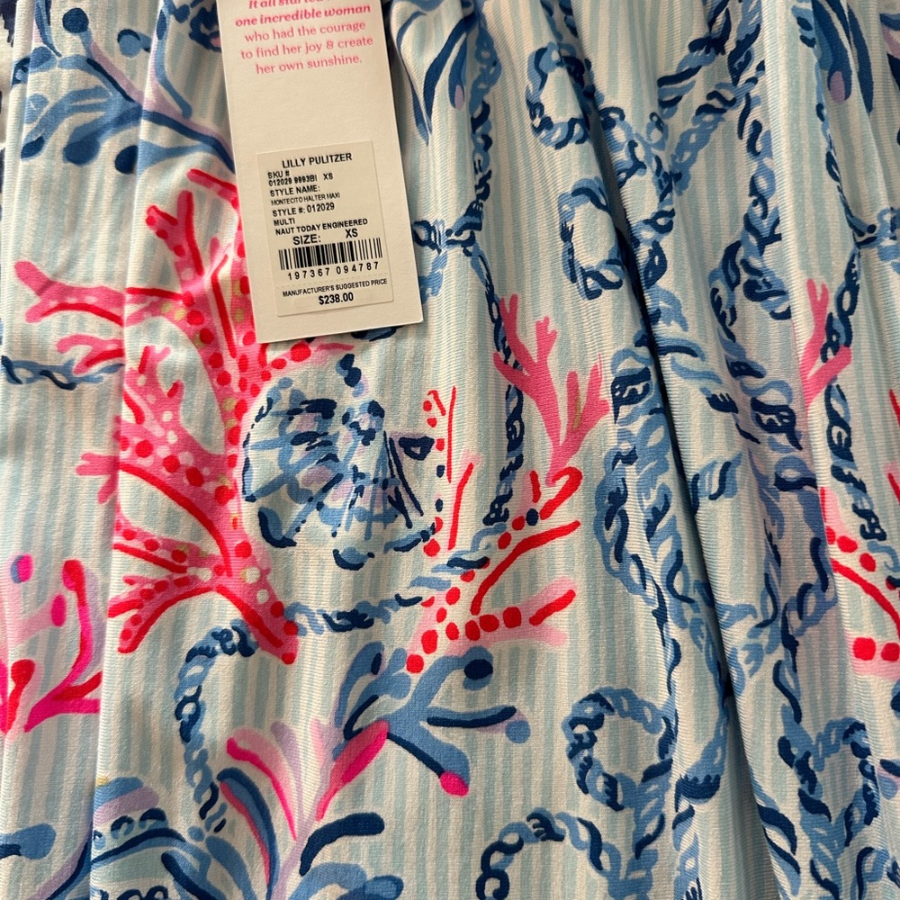 Lilly Pulitzer Blue and Pink Maxi Dress with Halter Neck - Picture 4 of 4
